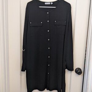 Susan Graver Dress Womens 2X Button Front Stretch Knit Black
